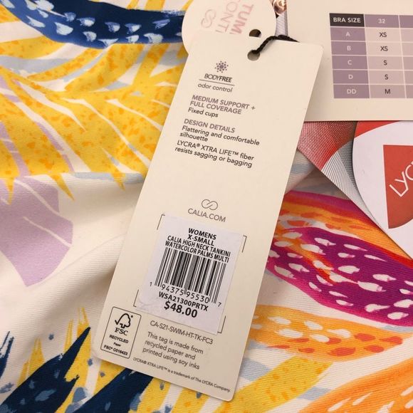 Calia Carrie Underwood High Neck Tankini Top in Watercolor Palms size XS NWT - Picture 7 of 9